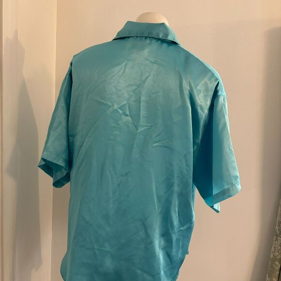 Sarah Spencer size Small Floral Embroidered Vintage Satin Pajama Button Up Top - Picture 6 of 9